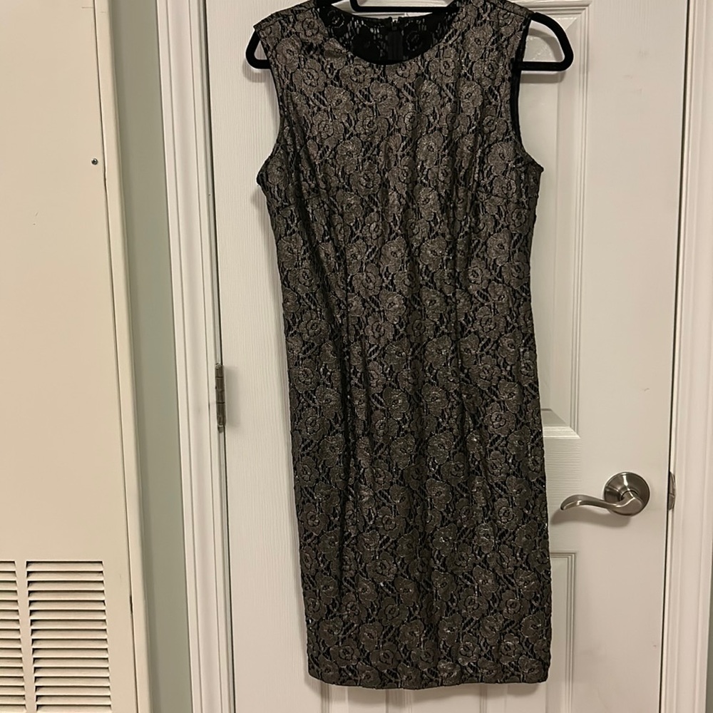 White House Black Market dress, color metallic gray lace, size 8